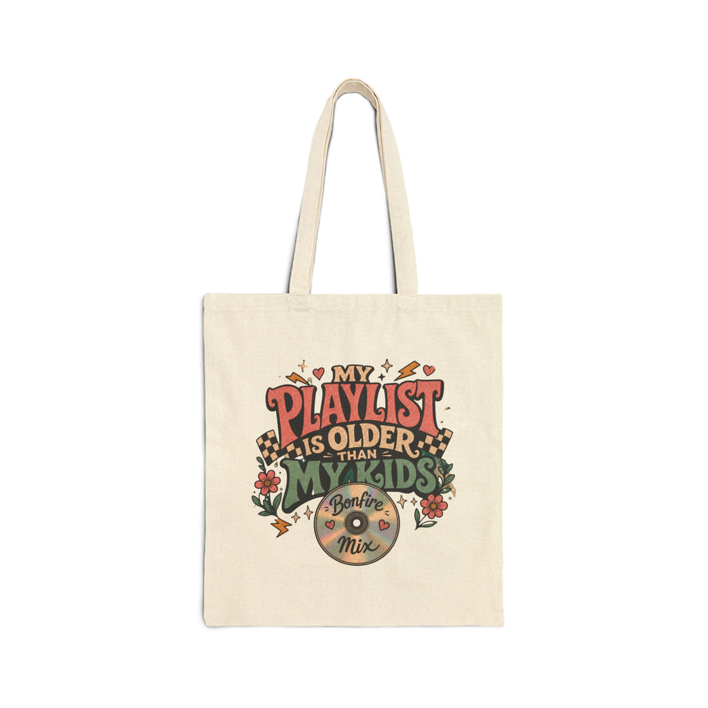 My Playlist Is Older Than My Kids Canvas Tote Bag | Pop Punk Mom Tote | Retro Mixtape Mom Bag