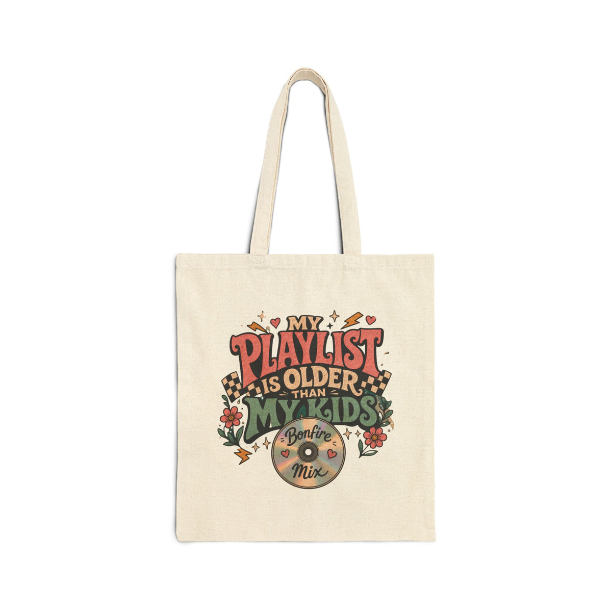 My Playlist Is Older Than My Kids Canvas Tote Bag | Pop Punk Mom Tote | Retro Mixtape Mom Bag