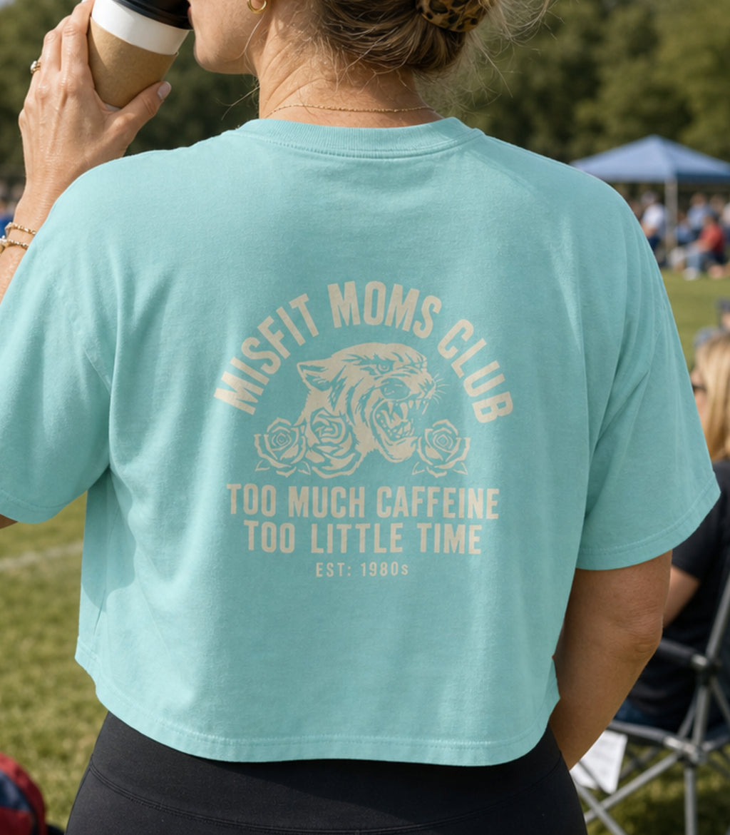 Misfit Moms Club | Too Much Caffeine, Too Little Time | Women's Boxy Crop Tee
