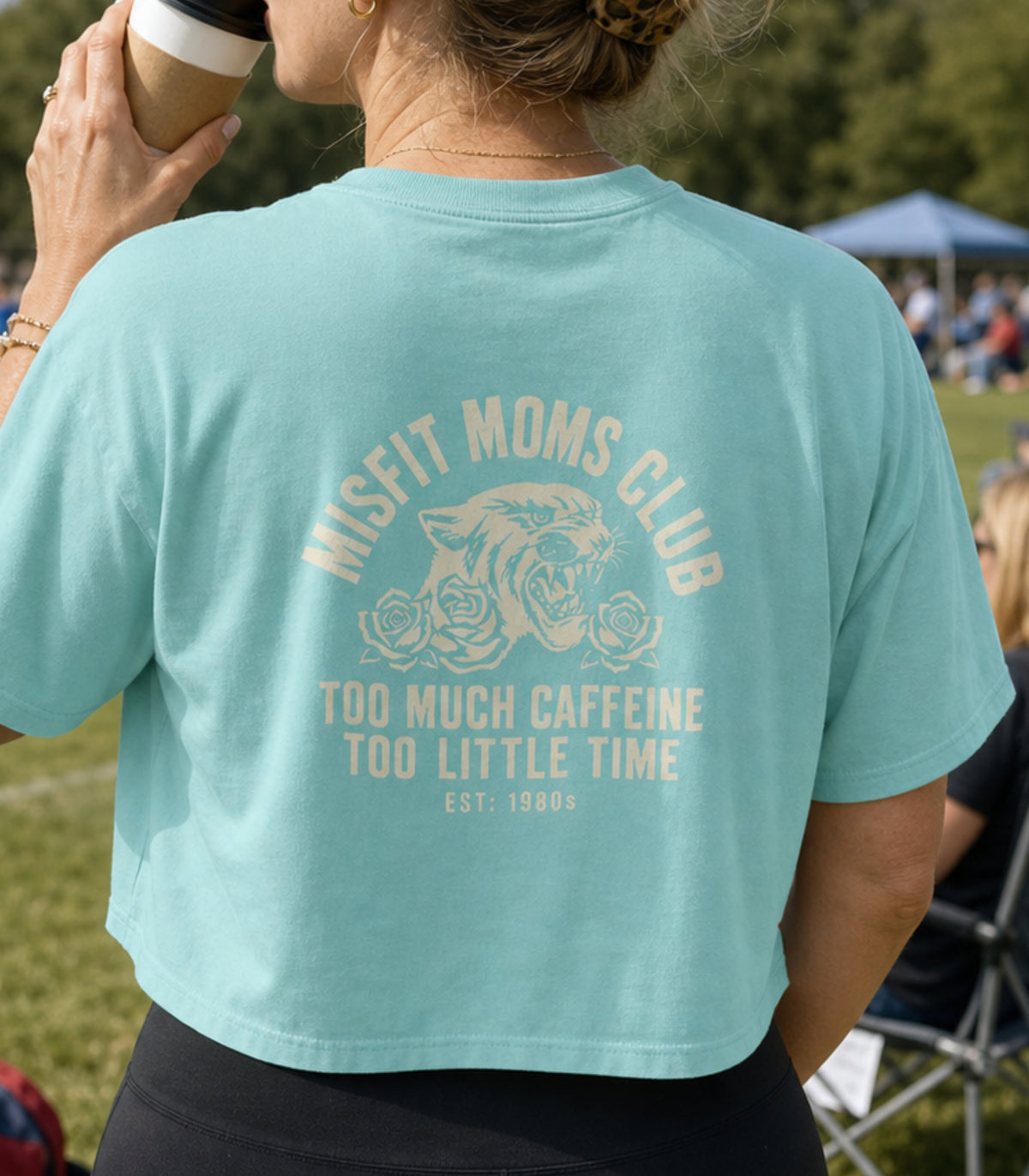 Misfit Moms Club | Too Much Caffeine, Too Little Time | Women's Boxy Crop Tee