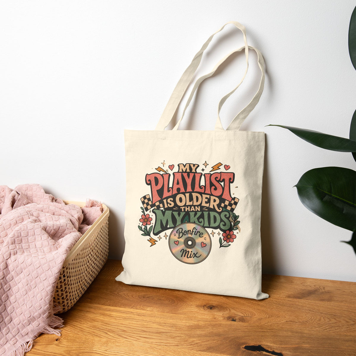 My Playlist Is Older Than My Kids Canvas Tote Bag | Pop Punk Mom Tote | Retro Mixtape Mom Bag