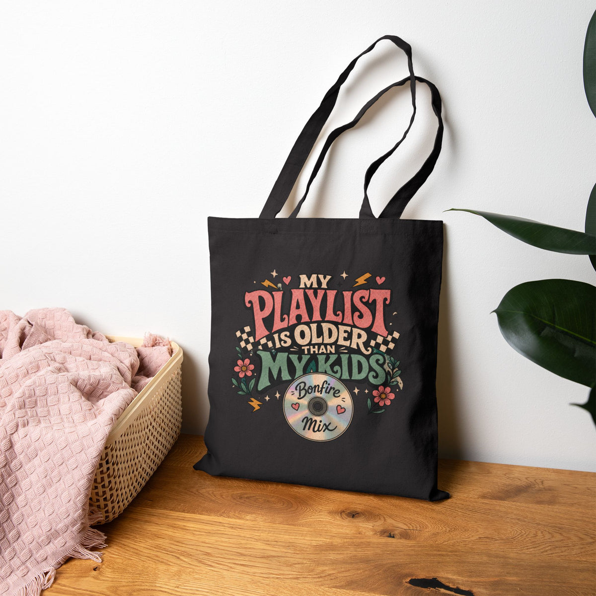 My Playlist Is Older Than My Kids Canvas Tote Bag | Pop Punk Mom Tote | Retro Mixtape Mom Bag